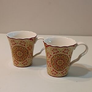 222 Fifth Mandala Pattern Mugs - Red and Beige